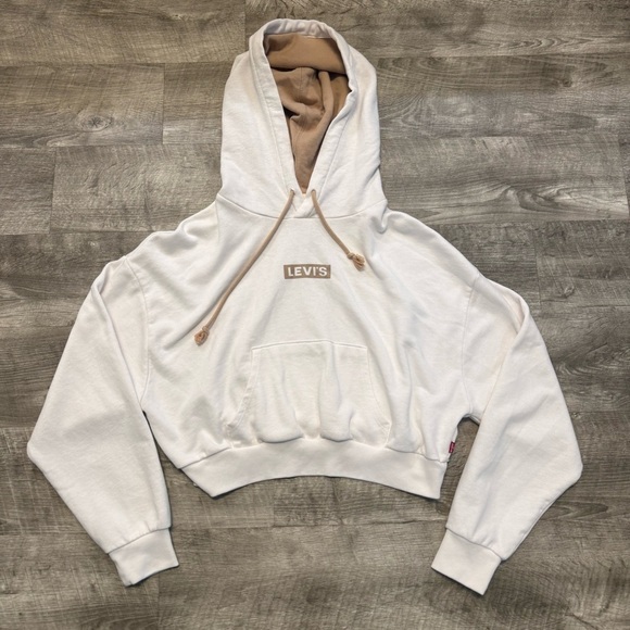 Levi's Tops - Levi’s Women’s Cropped Pullover Hoodie White Sz. S Drawstring